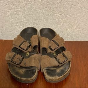 Birkenstock Arizona 39 Suede Slide Sandal Mocha Brown Narrow Preowned Distressed